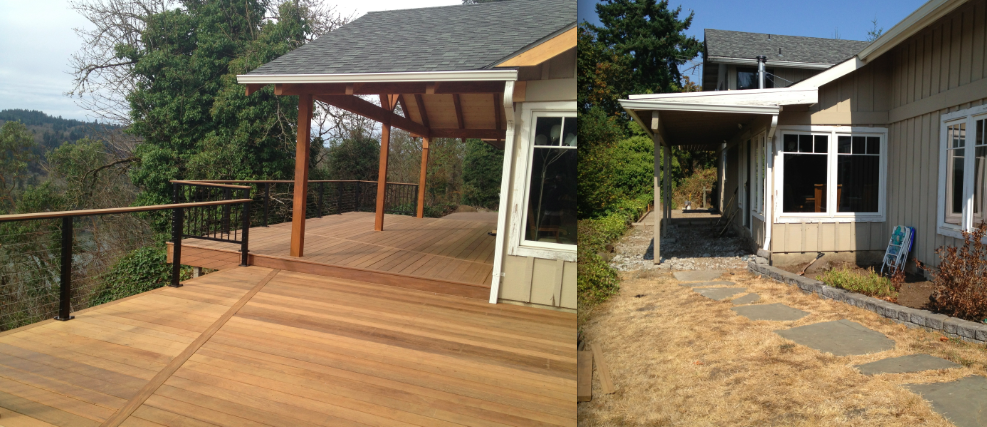 New deck & overhang - after and before